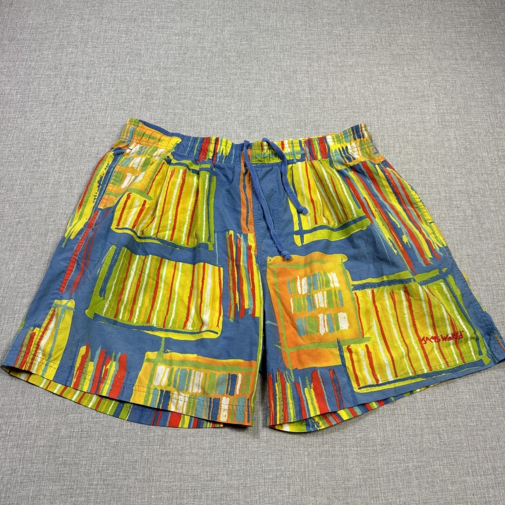 Jams World Vintage Swim Trunks Shorts Mens XL Blue Striped Viscose Drawstring